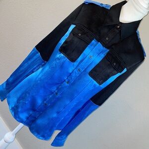L.A.M.B. Hammered Silk Blouse Size 6 Color Regatta Blue-Black NWOT